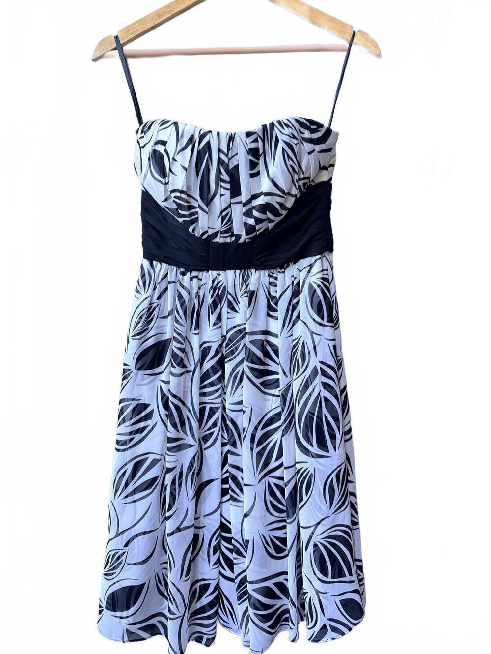 WHBM Black White Floral Chiffon Cocktail Dress 2